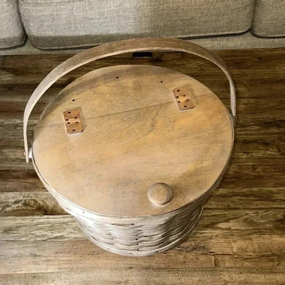 1986 Vintage Longaberger Handwoven Storage Basket Swing Handle Hinged Lid Rare - Picture 2 of 16